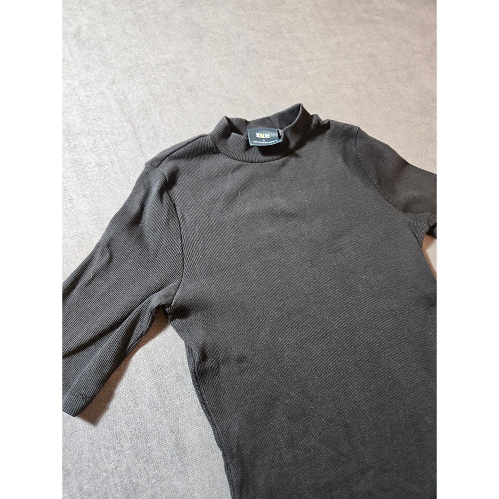 MAEVE Anthropologie Small Autumn Brick Ribbed Cotton Stretch Mock Neck Top Black